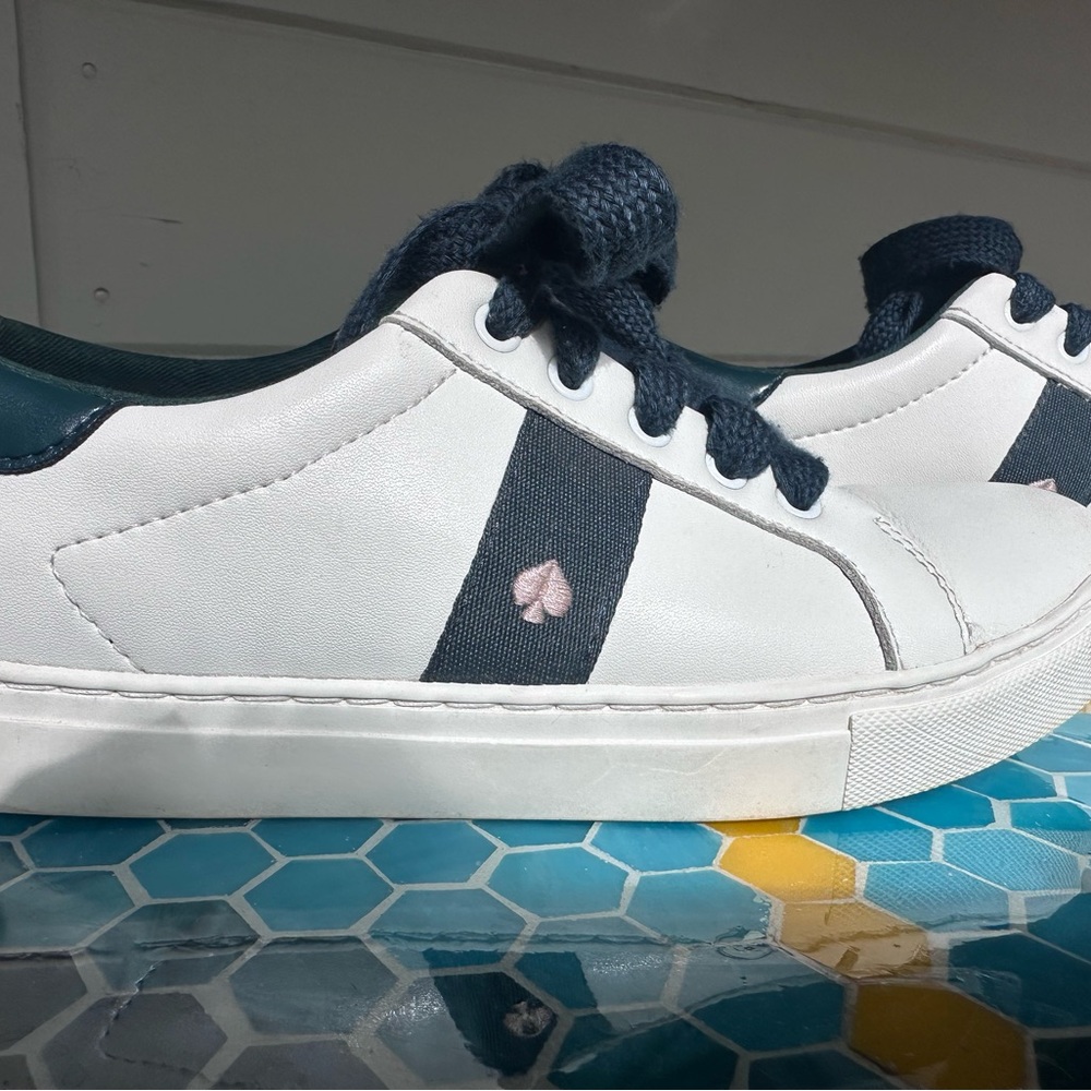 Kate Spade White Sneaks with Deep Green and Pale Pink. So Cute!